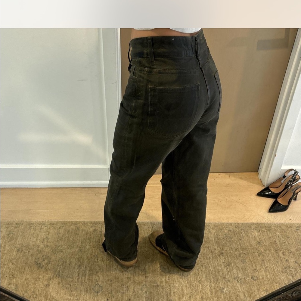 Dark Green waxed denim Zara jeans
